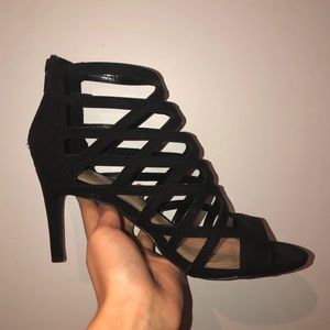 Cathy Jean Black Strappy Suede Heels